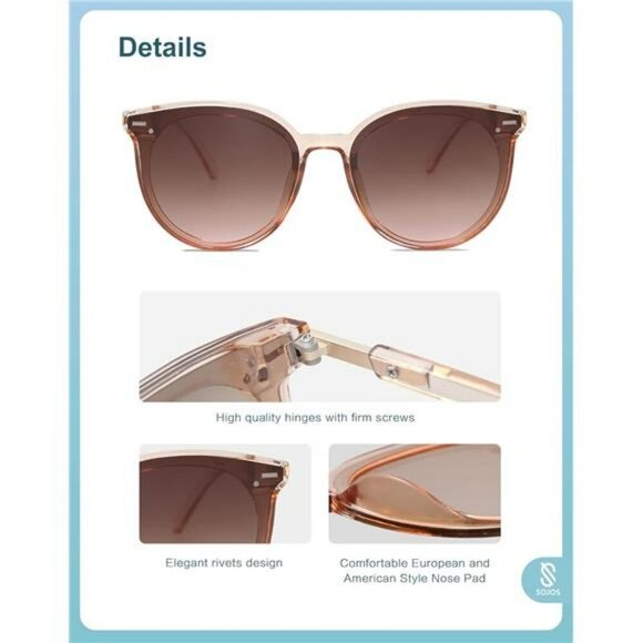 SOJOS Round Sunglasses Women UV400 Retro Vintage Trendy Large Frame Shades - Picture 4 of 6